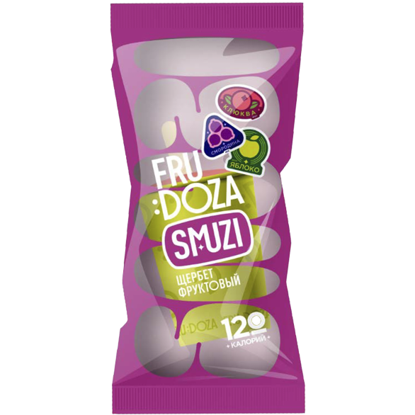 «FRUDOZA SMUZI» whipped frozen dessert. Cranberry-blackcurrant-apple fruit sherbet «FRUDOZA SMUZI» whipped frozen dessert. Cranberry-blackcurrant-apple fruit sherbet